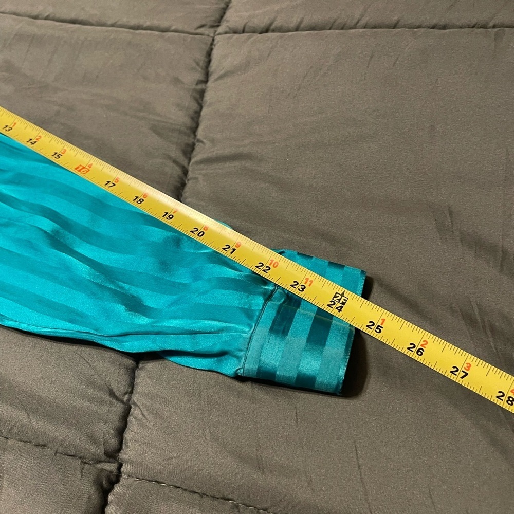 Vintage Genelli 100% Silk Button Up Shirt Mens L Tone On Tone Striped Teal - Picture 8 of 8